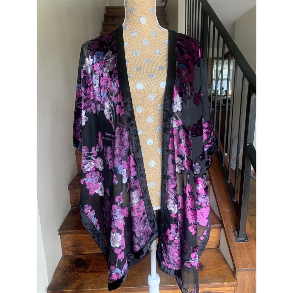 J. Jill Floral Velvet Open Burnt-out Sheer Kimono Duster One size Whimsigoth OS